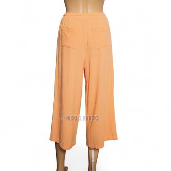 Blue Rain Peach Linen Blend Cropped Wide Leg Pants Drawstring Pockets Size XS - Picture 4 of 10
